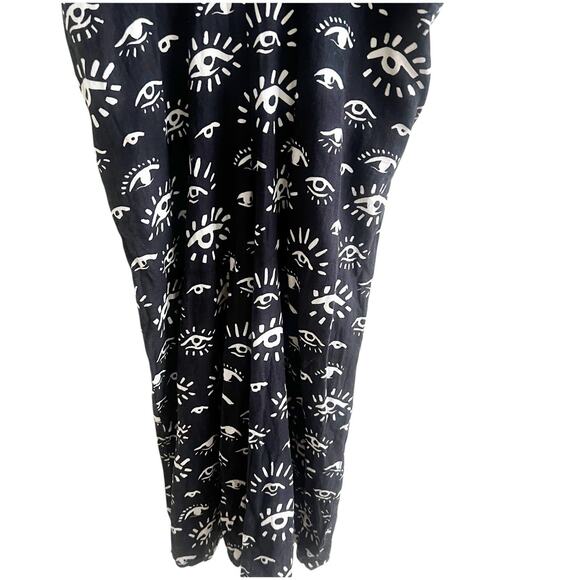 World Market Evil Eye Print Jumpsuit Size Large/XL Cotton Linen Blend Pockets - Picture 5 of 11
